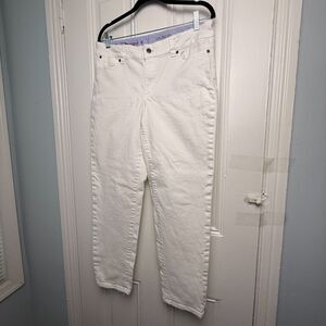 Talbots Boyfriend Jeans Womens 10 White Denim Tapered Pockets Preppy Summer